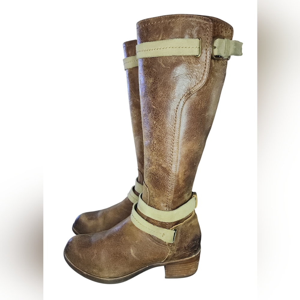 UGG Darcie Distressed Leather Riding Boots, Womens 7.5
